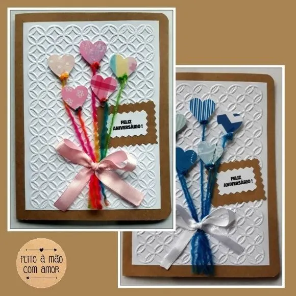 Cartões de Aniversário - Corações Azuis e Rosas - foto 4