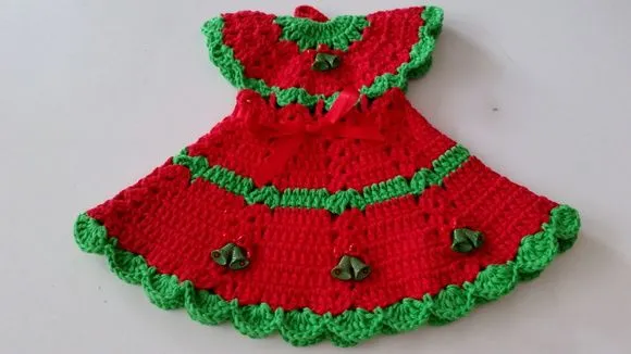Pegador de Panelas Vestido Vermelho - Verde (20 cm x 15 cm )