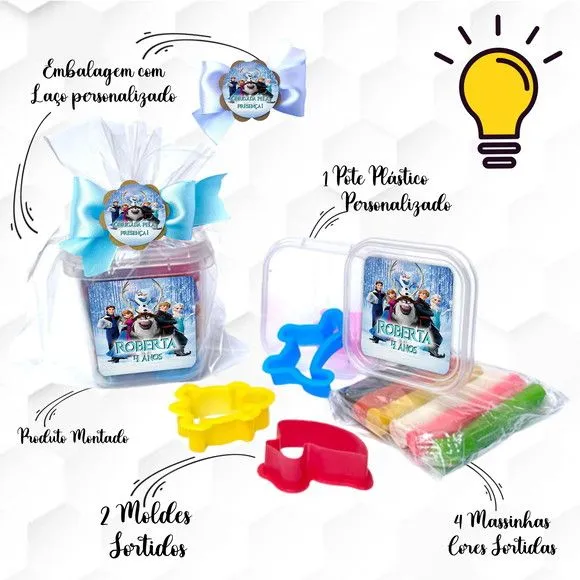 Massinha no Pote com Cortadores Frozen Personalizada - feito à mão por Mi Papelaria Criativa