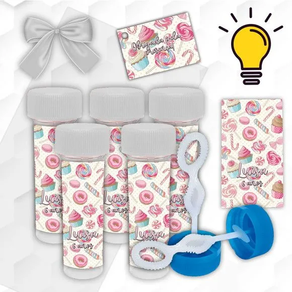 Bolinha de Sabão Candy Colors Personalizada - artesanato feito à mão por Mi Papelaria Criativa