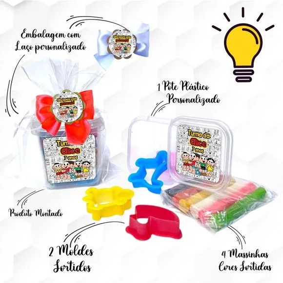 Massinha no Pote com Cortadores Turma Monica Personalizada - feito à mão por Mi Papelaria Criativa
