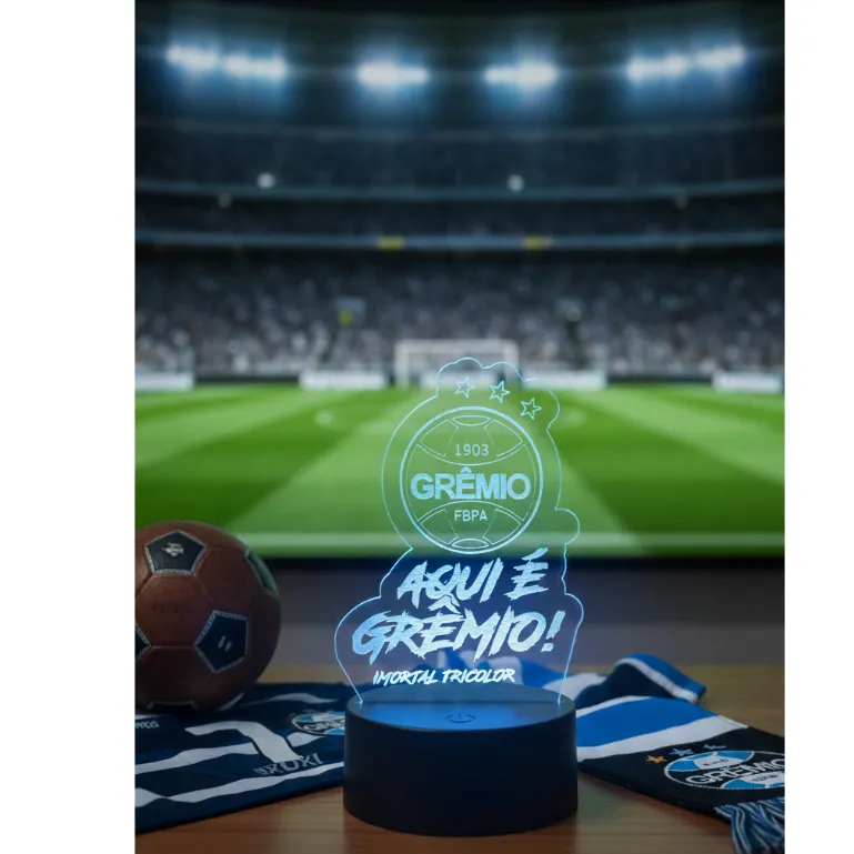 Luminaria Gremio personalizada para quarto em acrilico de 3mm com base de led RGB