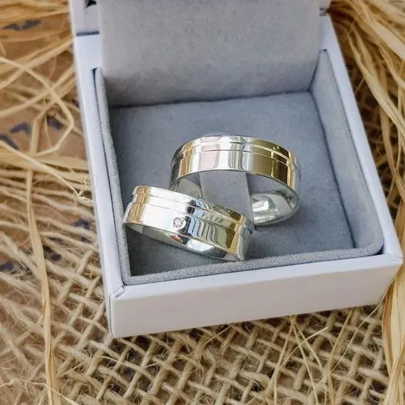 Par Alianças Prata 950 Namoro 6mm + Anel Compromisso - artesanato feito à mão por TM JOIAS