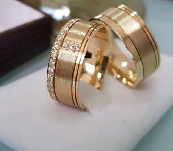 Par Alianças de Noivado Moeda Antiga 8mm + Anel Solitário - artesanato feito à mão por TM JOIAS