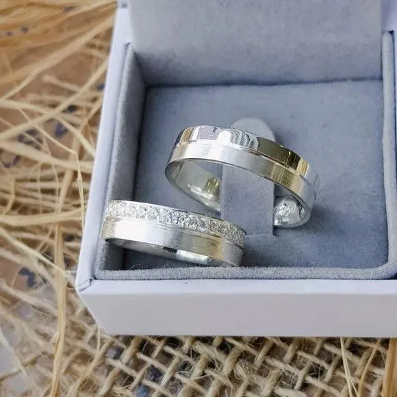 Par Alianças Prata 950 Namoro 6mm + Anel Compromisso - artesanato feito à mão por TM JOIAS