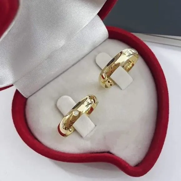Alianças de Ouro 18k 4mm 4grs Casamento + Anel Solitário - feito à mão por TM JOIAS