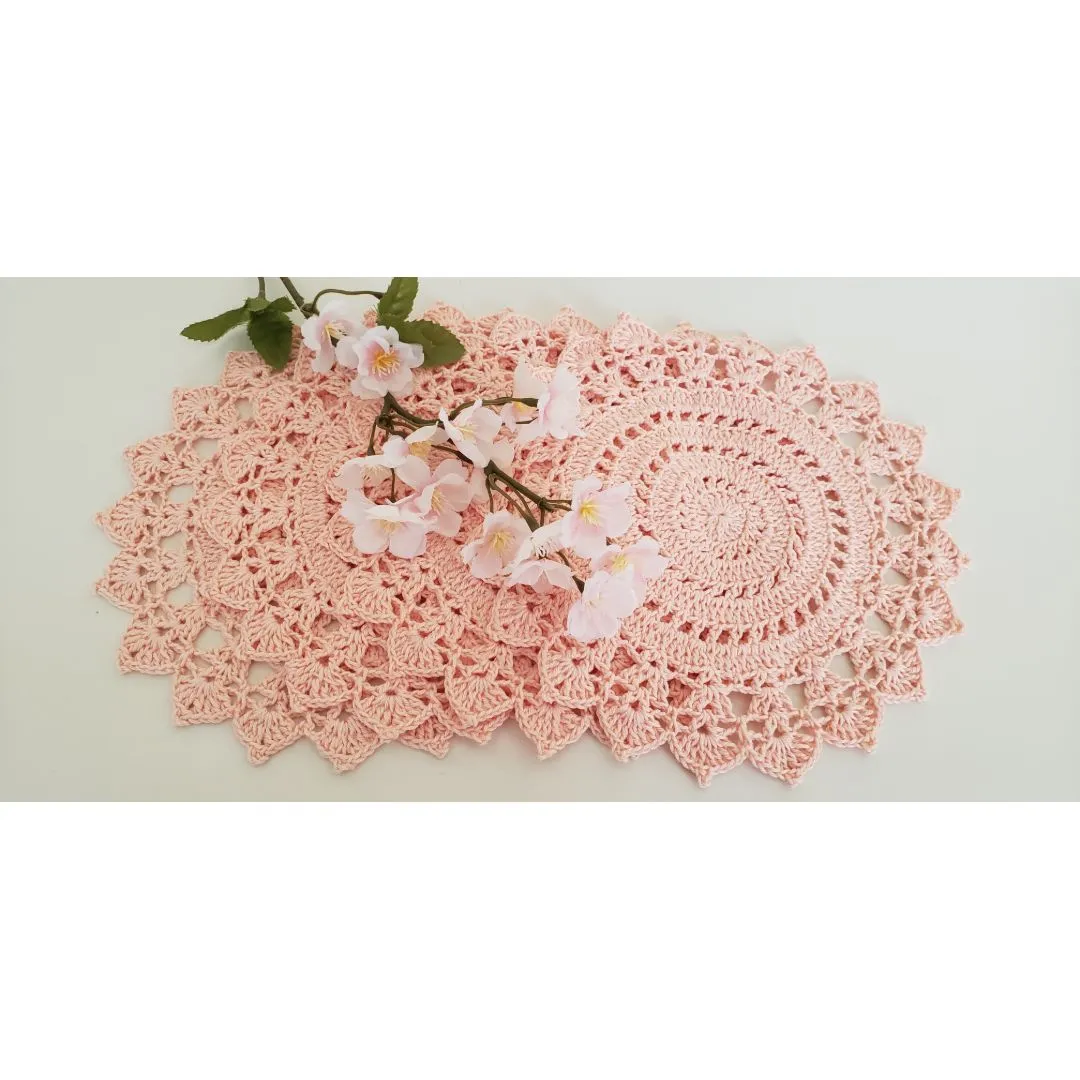 Jogo de 04 Toalhinhas em Crochê Salmão (20 cm) - artesanato de Mari Crochê feito com carinho!