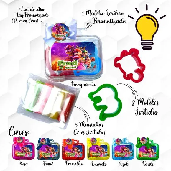 Mini Maleta com Massinhas Super Mário Personalizada - feito à mão por Mi Papelaria Criativa