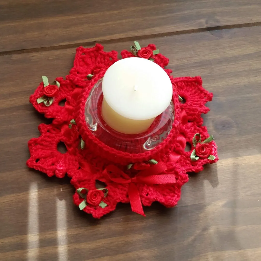 Par de Porta Velas em Crochê Vermelho - foto 4