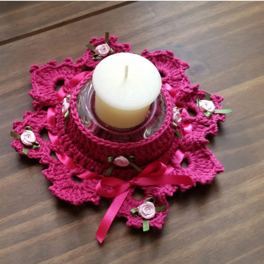 Par de Porta Velas em Crochê Magenta - foto 4