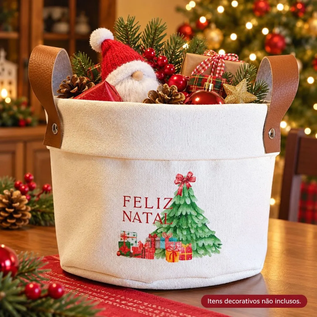 Cesto de Natal e Ocasiões - Lona 100% Algodão - Lembrancinha e Brindes - foto 3