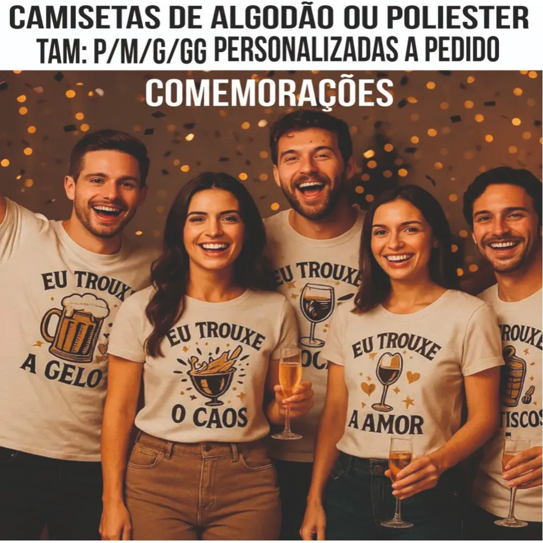 Camisetas Comemorativas de Algodão ou Poliéster todos tamanhos e cores - Personalizadas (Frente) a Pedido do Cliente - artesanato de Kharmo Arts Camisetas e Brindes Personalizados