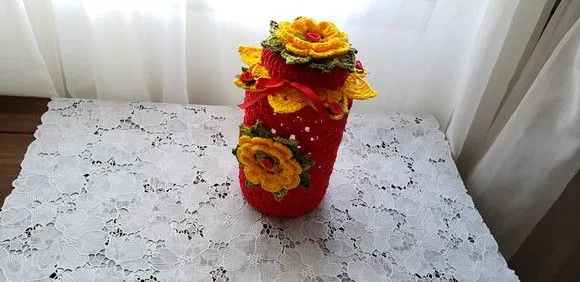 Capa para Potes 500 Grs em Crochê Vermelho - foto 3