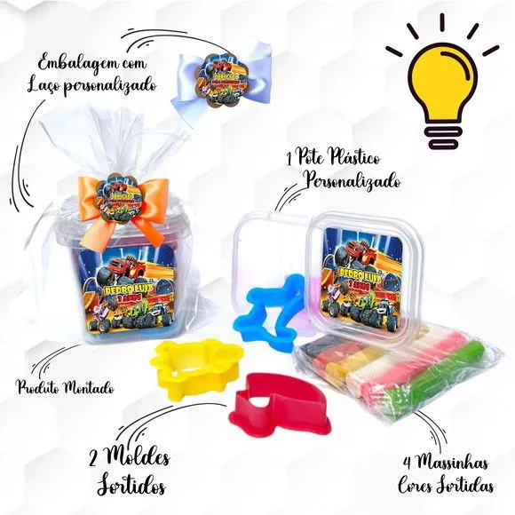 Massinha no Pote com Cortadores Blaze Monster Machine - feito à mão por Mi Papelaria Criativa
