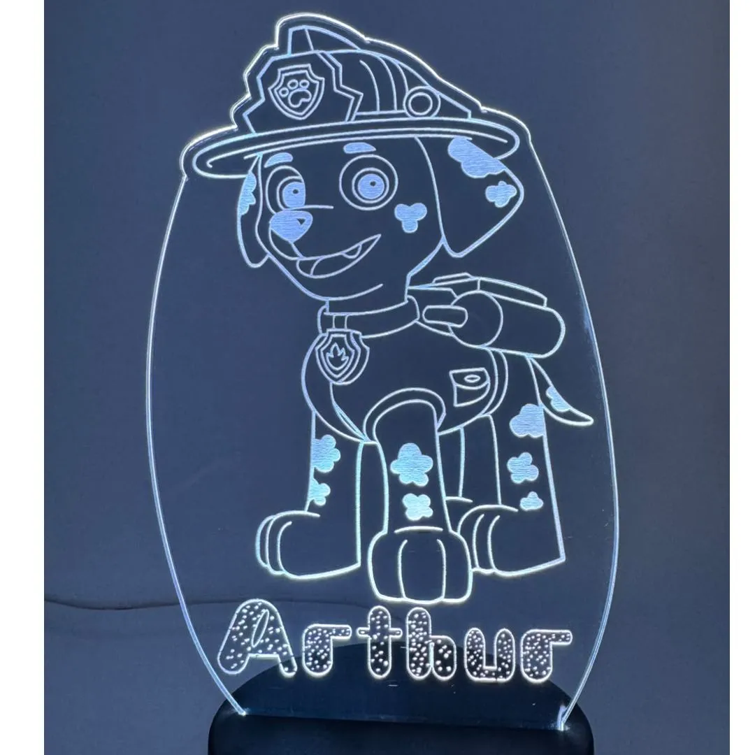 Luminaria Patrulha Canina personalizada para quarto em acrilico de 3mm com base de led RGB - foto 2