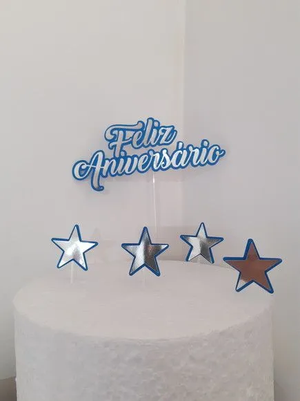 Topo de Bolo Feliz Aniversário C/estrelas - Camadas