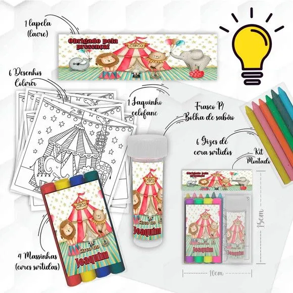 Kit Massinha + Giz + Bolha Circo Vermelho Personalizado - foto 2