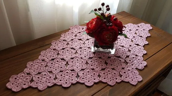 Centro de Mesa em Crochê Mini Flor Rosa Antigo - foto 3