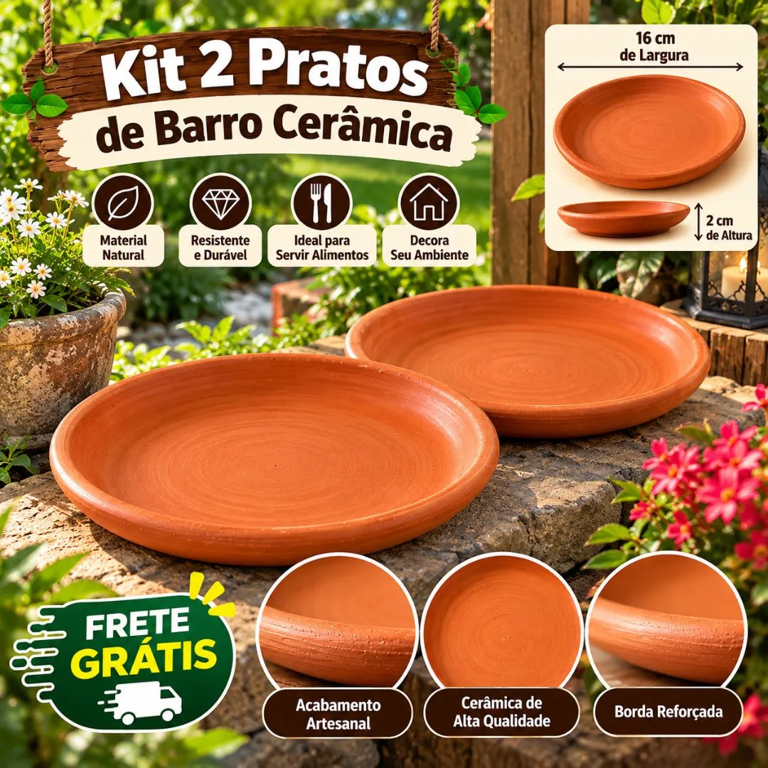 Kit 2 Pratos de Barro Cerâmica 16 cm - foto 2