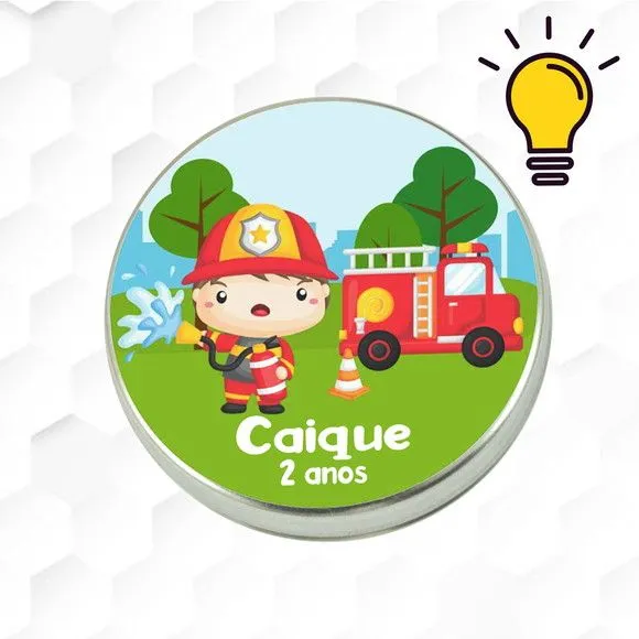 Latinha Metalizada Bombeiro Personalizada - feito à mão por Mi Papelaria Criativa