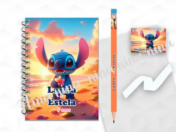 Bloquinho G+lapis Stitch Personalizado - artesanato feito à mão por creativitybynina