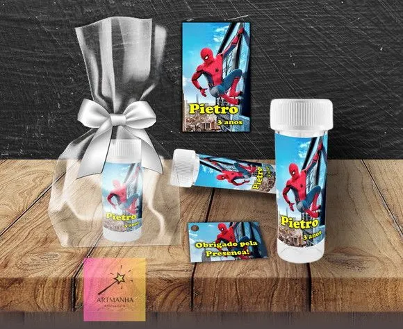Bolha de Sabão Homem Aranha Personalizada - feito à mão por Artmanha Lembrancinhas