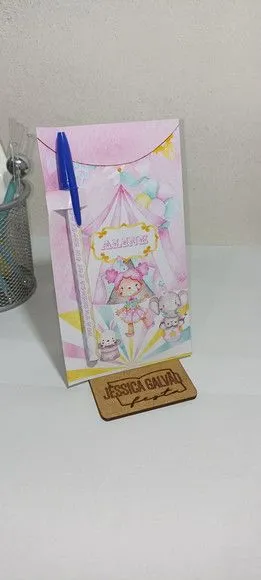 Cartão + Caneta Personalizada Circo Rosa Aquarela - foto 2