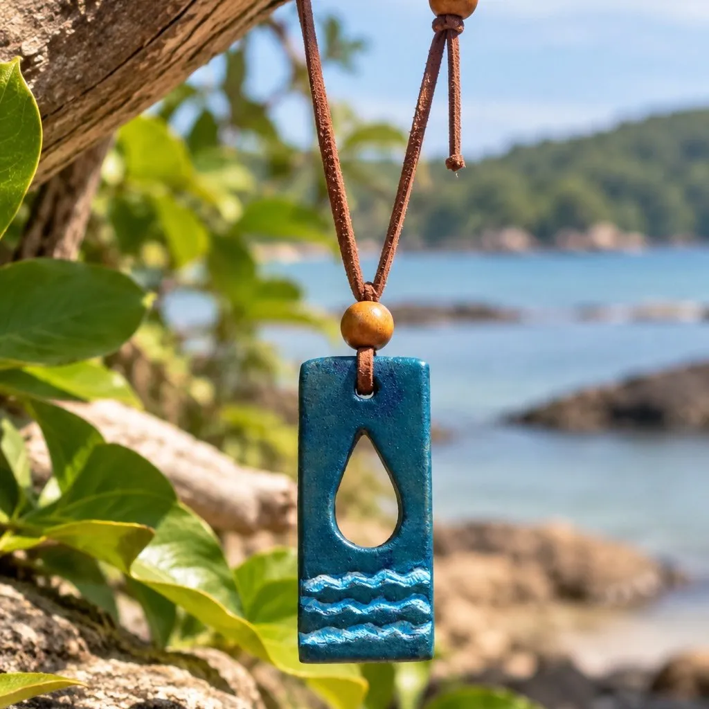 Colar Gota das Águas em Cerâmica Artesanal - artesanato feito à mão por Nuvem Dourada Biojoias de Cerâmica