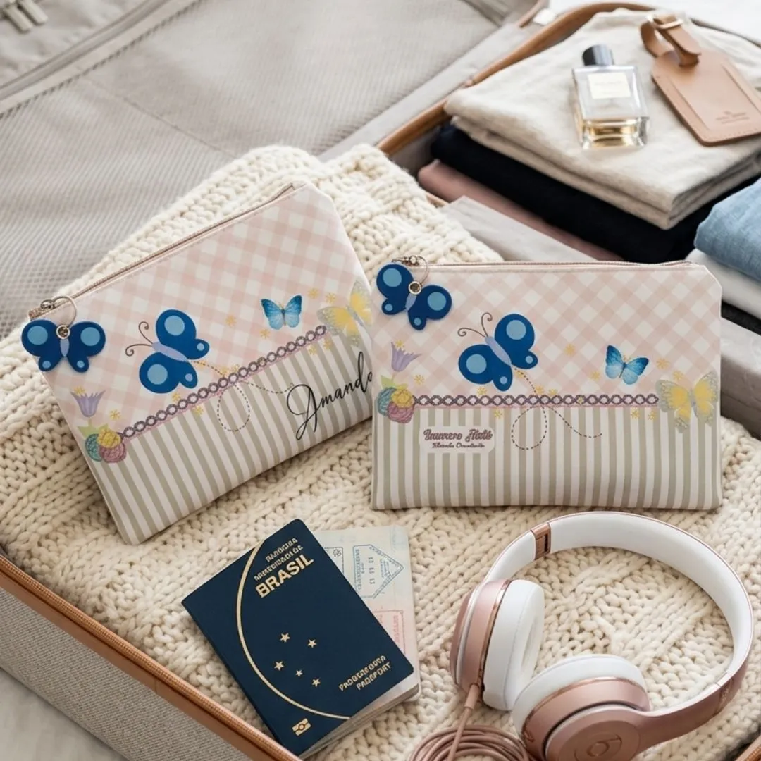 Necessaire Personalizada Borboletas em Nylon Estruturado - foto 4