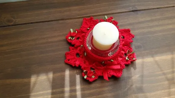 Conjunto de Porta Velas em Crochê - Vermelho - foto 4
