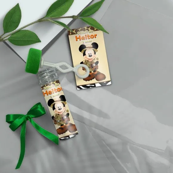 Bolha de Sabão - Mickey Safari Personalizado - artesanato feito à mão por Mi Papelaria Criativa