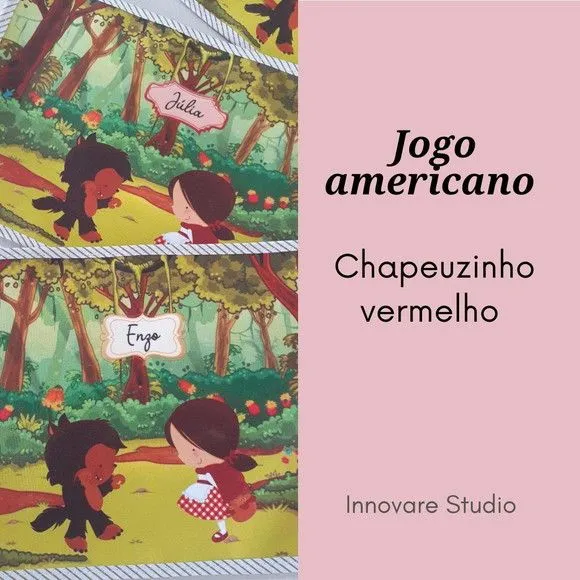 Jogo americano infantil - chapeuzinho e o lobo - artesanato feito à mão por Innovare Studio