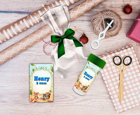 Bolha de Sabão Bosque Personalizada - feito à mão por Artmanha Lembrancinhas
