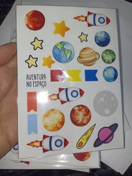 Cartela de Adesivos Lembrancinha Astronauta Planetas