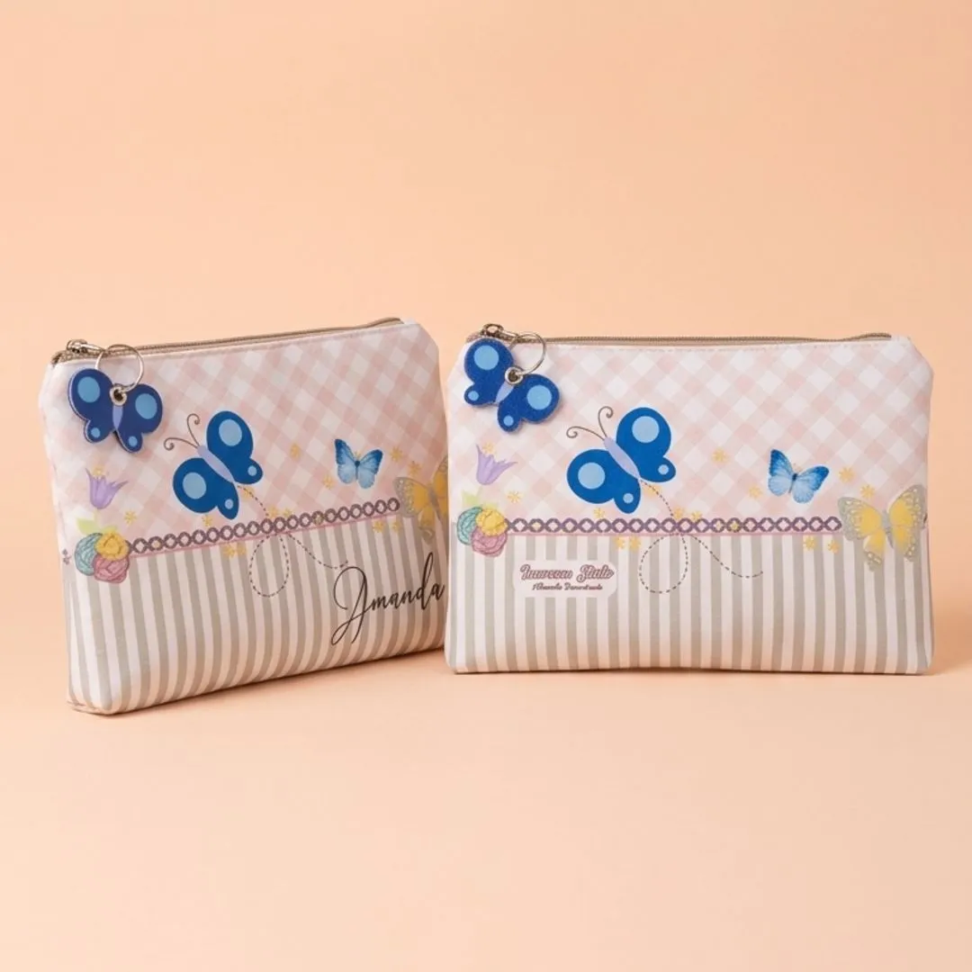 Necessaire Personalizada Borboletas em Nylon Estruturado - artesanato de Innovare Studio