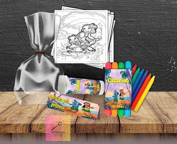 Kit Massinha + Giz + Bolha Lilo e Stitch Personalizado - feito à mão por Artmanha Lembrancinhas