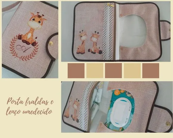 Kit higiene do bebê- Porta fraldas e lenço umedecido - artesanato feito à mão por Innovare Studio