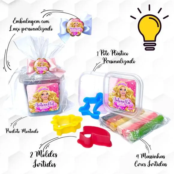 Massinha no Pote com Cortadores Barbie Personalizada - feito à mão por Mi Papelaria Criativa