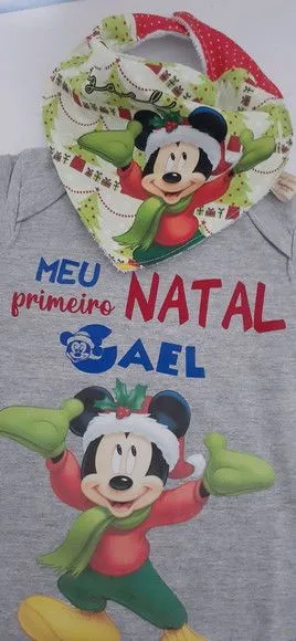 Body e babador meu primeiro natal - artesanato feito à mão por Innovare Studio