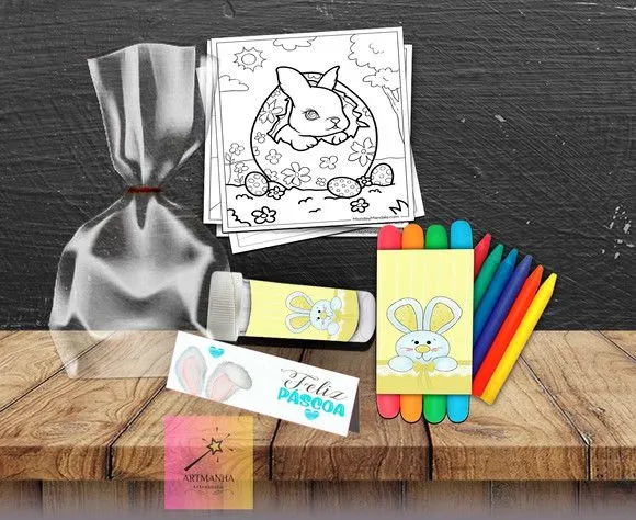 Kit Massinha + Giz + Bolha Pascoa Personalizado - feito à mão por Artmanha Lembrancinhas