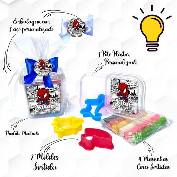 Massinha no Pote com Cortadores Homem Aranha Personalizada - feito à mão por Mi Papelaria Criativa