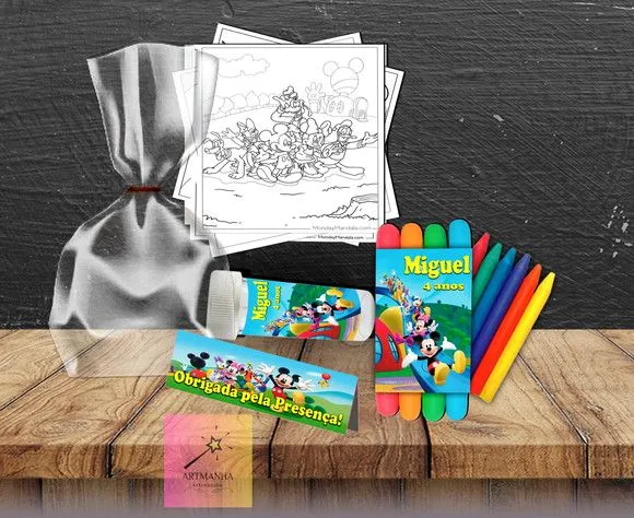 Kit Massinha + Giz + Bolha Turma do Mickey Personalizado - feito à mão por Artmanha Lembrancinhas