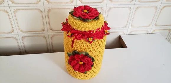 Capa para Pote de Conserva 3200 ml Crochê Amarelo - foto 3