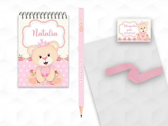 Bloquinho com Lápis Ursinha Princesa Personalizado - artesanato feito à mão por creativitybynina