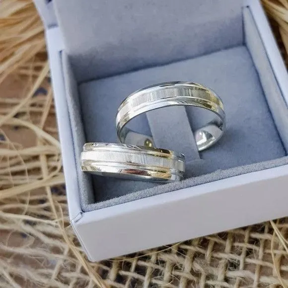Par Alianças Prata 950 Namoro 6mm + Anel Compromisso - artesanato feito à mão por TM JOIAS