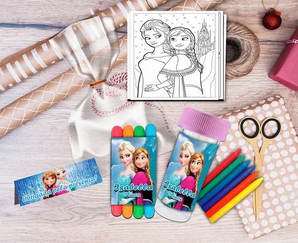 Kit Massinha + Giz + Bolha Frozen Personalizado - artesanato feito à mão por Artmanha Lembrancinhas