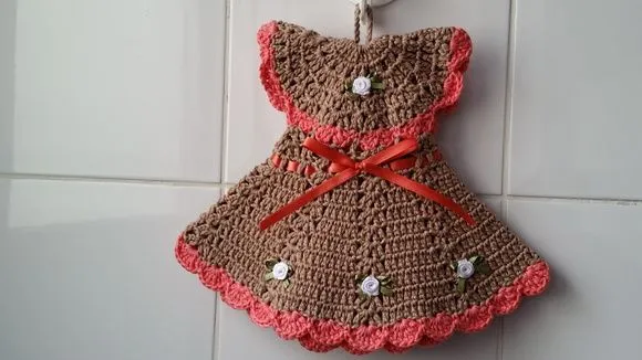 Pegador de Panelas Vestido Duna/gerânio (20 cm x 15 cm )
