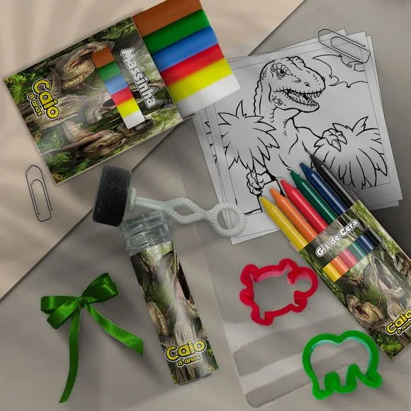 Kit Massinha Infantil Dinossauro Personalizado - feito à mão por Mi Papelaria Criativa