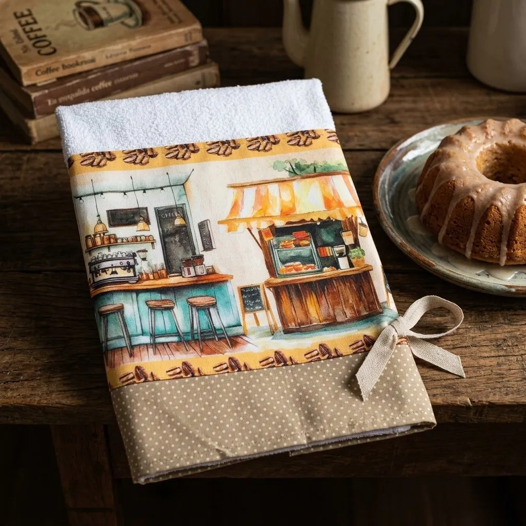 kit com 2 pano de prato tema café ☕