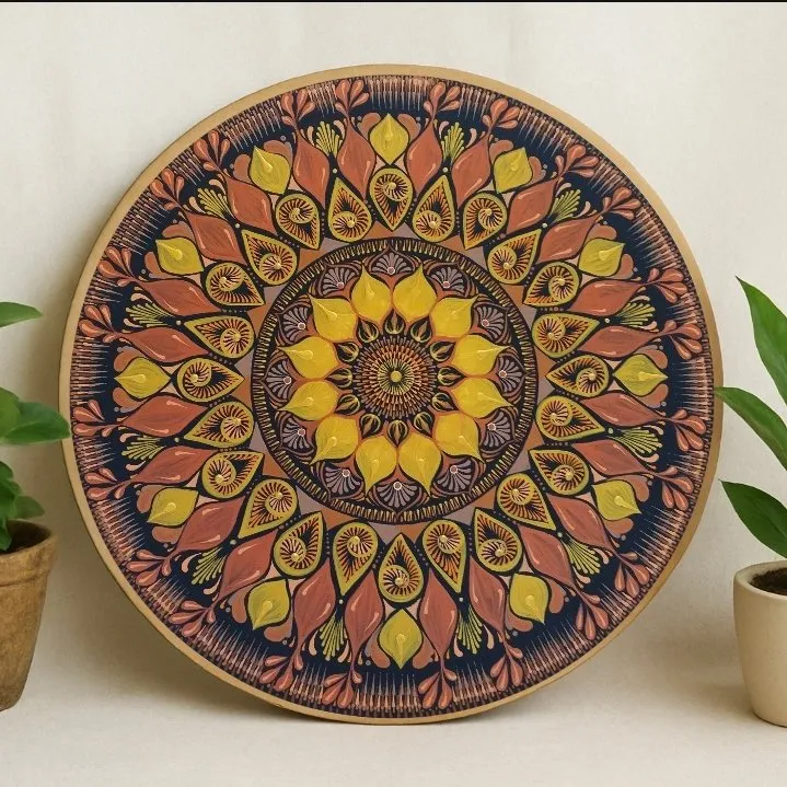 Mandala Decorativa em MDF 35 cm Pintada à Mão – Tons Terrosos - foto 2
